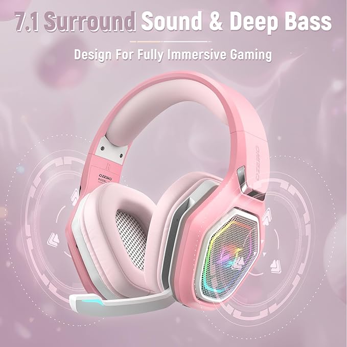 Ozeino 2.4GHz Wireless Gaming Headset with Microphone 2.4G USB &amp Type C Transmitter - 30h Battery Life - RGB Lighting Gaming Headphones for PS5 PS4 PC Phone