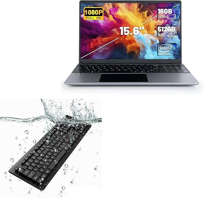 BoxWave Keyboard Compatible with URGRIHACH UG-1505 (15.6 in) - AquaProof USB Keyboard Washable Waterproof Water Resistant - Jet Black