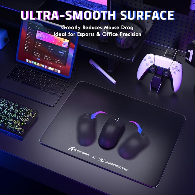 Attack Shark CM05SE Glass Gaming MousepadNano-Micro-Etched TextureSmooth Glass SurfaceHigh AccuracyFast-MovingAnti-Scratch PU Leather Super Non-Slip BaseSmall Size(410×310mm)Black