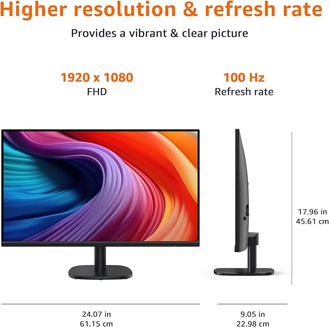 Amazon Basics 27 Inch Monitor FHD 1080P 100Hz IPS Built-in Speakers VESA Compatible USB Ports Black