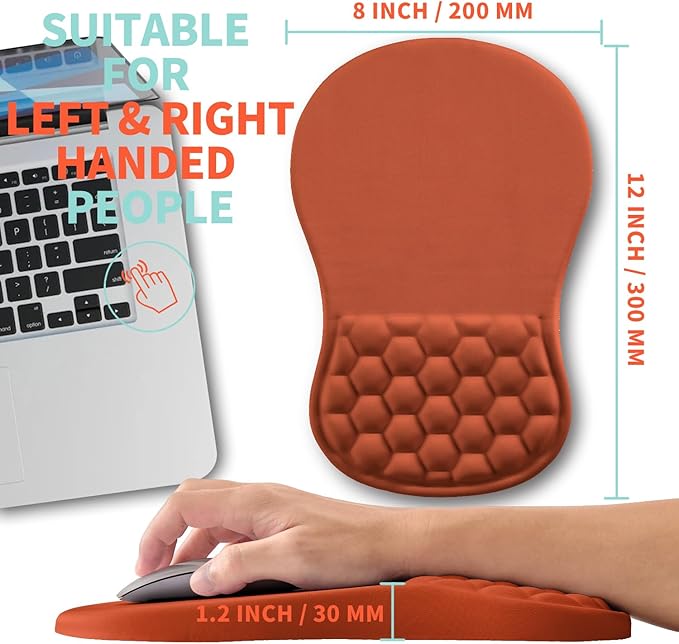 Ergonomic Mouse Pad Wrist Support with Memory Foam Massage Bulge Carpal Tunnel Pain Relief Mousepad Wrist Rest for Mouse(12x8 inch Orange)