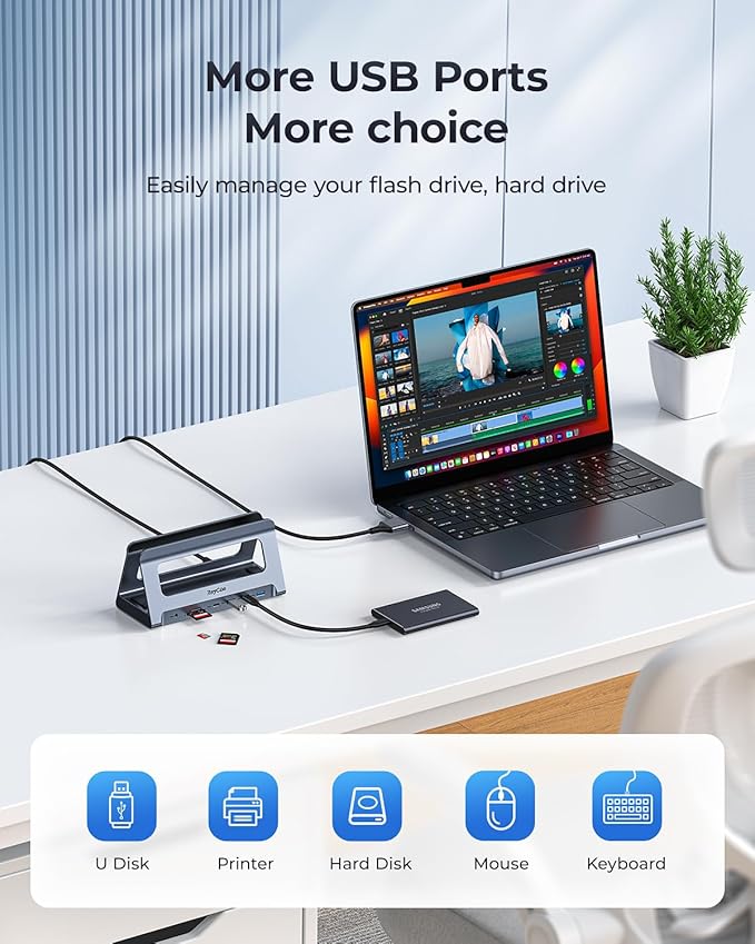 RayCue USB-C Docking Station for MacBook Pro/Air Dual HDMI USB-C Dock with 10Gbps PD3.0 RJ45 2xUSB 3.0 2xUSB 2.0 SD/TF Audio