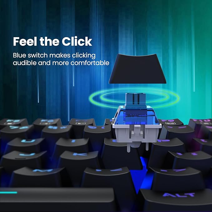 RisoPhy Mechanical Gaming Keyboard Blue Switch USB Wired Keyboard 20 RGB Light up Backlit Modes 104 Key Full Size Clicky Keyboards Anti-Ghosting/Spill-Resistant Rainbow LEDKeyboards for PC(Black)