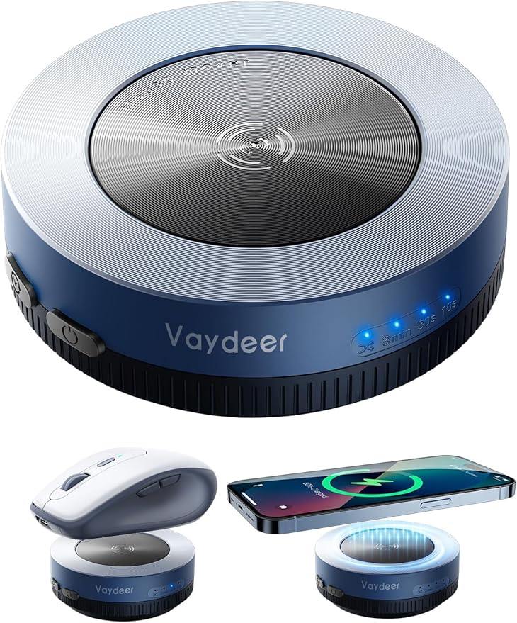 Vaydeer Multiple Mouse Mover W1 Mouse jiggler＆Wireless Charger 2-in-1 Undetectable Shaker Wiggler Device Automatic Phone Charging Pad Quiet Mice Giggler Juggler to Keep PC Active