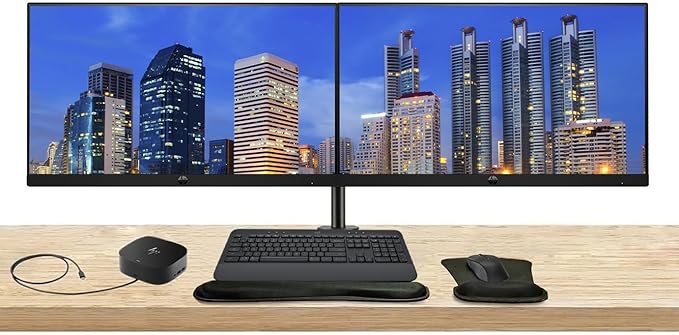 HP Series 3 Pro 27-inch 327pf FHD 1080p LCD Monitor 2-Pack Bundled with Desk Mount Dual Stand USB-C G5 Dock MK650 Wireless Keyboard &amp Mouse Gel Mouse &amp Wrist Pad