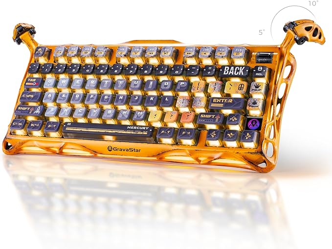 GravaStar Mercury K1 Pro Wireless Mechanical Gaming Keyboard Aluminum Alloy 75% Layout Hot-Swappable RGB Custom Keyboard with Linear Switches – Handcrafted Battle-Worn Yellow Edition