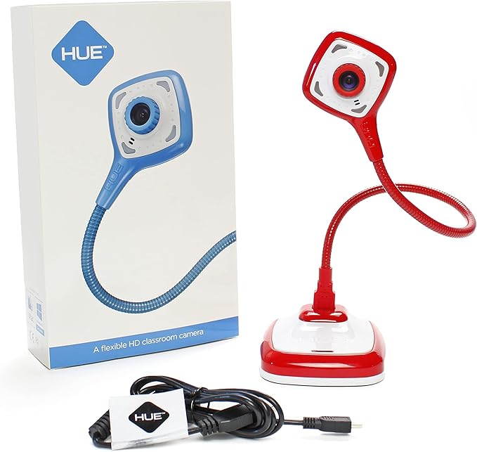 HUE HD Pro Flexible USB 11x17 Document Camera and Classroom Visualizer for Teachers: Built-in Microphone/Lights Windows macOS Chromebook Compatibility (Red Camera)