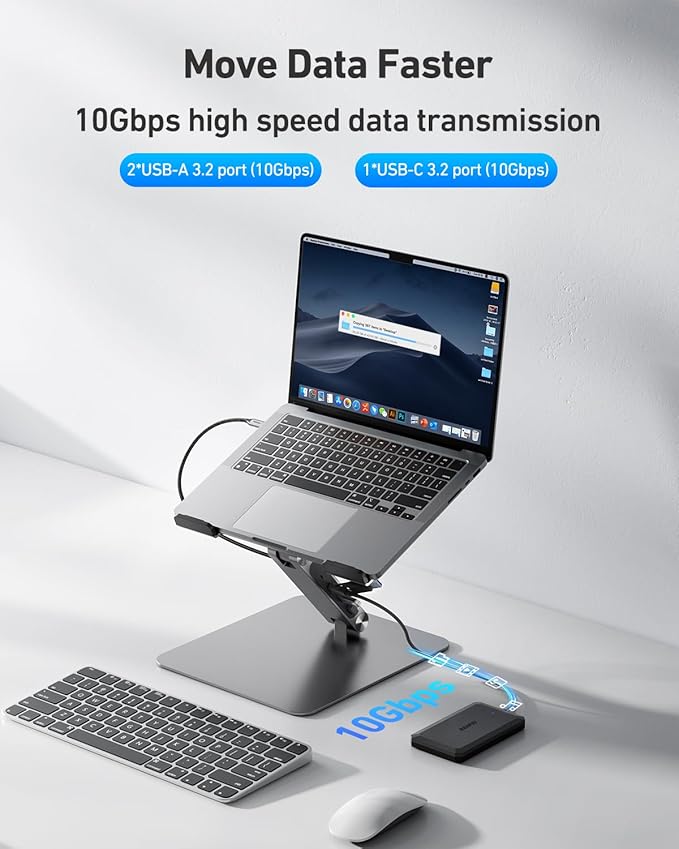 BENFEI Laptop Stand with USB C 6in1 Docking Station HDMI 4K@60HzGigabit Ethernet 100W Power Delivery 10Gbps 1*USB C 3.2 and 2*USB A 3.2 Compatible with MacBook Pro/Air iPad Pro XPS Thinkpad