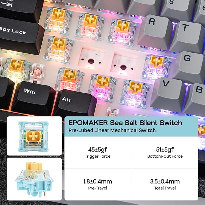 EPOMAKER TH108 PRO Full Size Mechanical Keyboard with Screen &amp Knob Wireless Gaming Keyboard with 10000mAh Creamy Gasket Hot Swap Custom Driver RGB Backlight (Black Sea Salt Silent)
