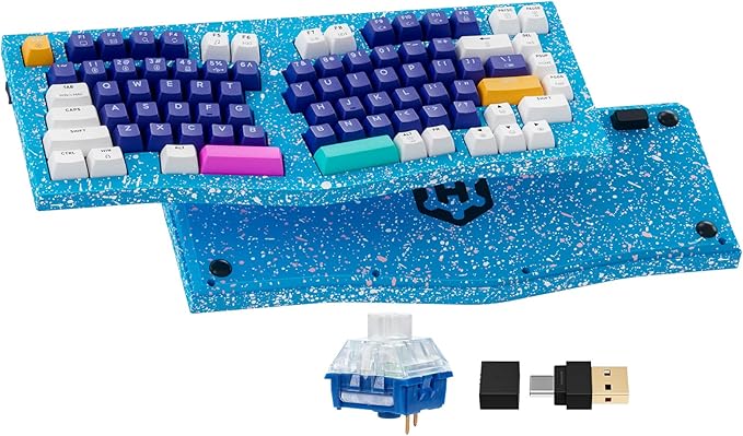 Hexgears F2 - Aluminum Custom Mechanical Keyboard Split Alice 83 Key Layout Ergonomic Keyboard Hot Swappable Slient Linear Switch BT5.0/2.4GHz/USB-C RGB Backlit for Win/Mac (Color Blue)