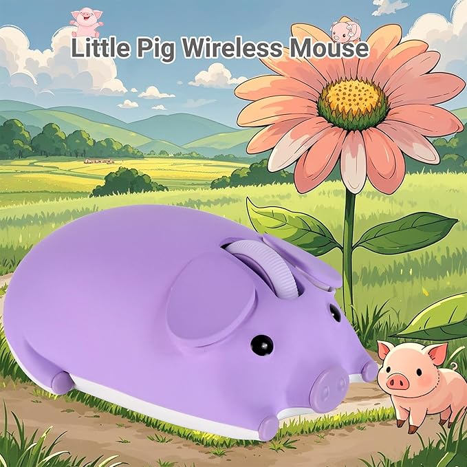 elec Space Cute Pig Design Wireless Mouse Dual Mode Bluetooth &amp USB Mouse Silent Operation Ergonomic Perfect for Laptops &amp PCs Ideal Gift for Animal Lovers and Family(Purple)
