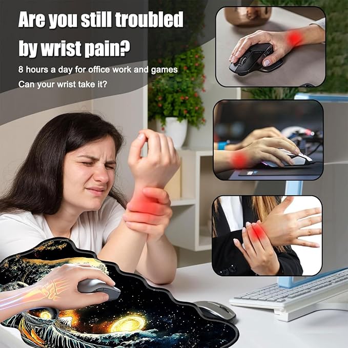 Desk Mat Mouse Pad with Wrist Rest 4-in-1 Large Mouse Pads for Desk Ergonomic Mouse Pad and Keyboard Wrist Rest Gaming Keyboard Mat for OfficeJapanese Sea Wave