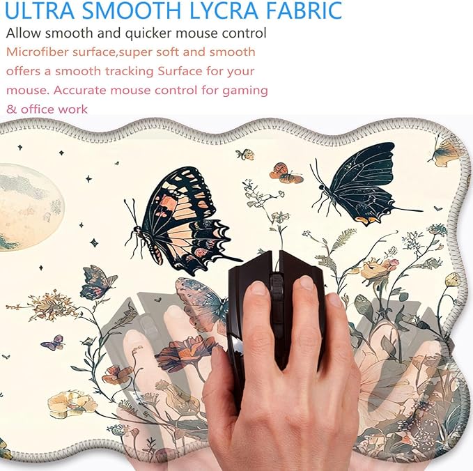 Bxgolkgd Desk Mat SetMouse Pad with Keyboard Wrist Rest &amp Mouse Wrist RestWave-Shaped DesignNon-Slip Rubber BaseErgonomic Desk Mat for HomeOfficeGamingFlower Butterfly