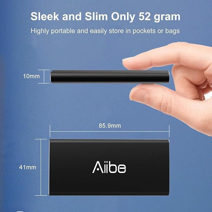 Aiibe 256GB External SSD External Hard Drive 256GB USB C Portable SSD Up to 500MB/s USB 3.1 External Solid State Drive for Laptop Mac PS4 (Black)