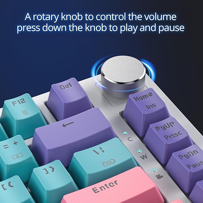 Fogruaden Wired Mechanical Keyboard 75% Percent Hot Swappable Red Switch TKL Mechanical Keyboard Gasket Mount RGB Backlit Compact Gaming Keyboard with Volume Knob(Joker)