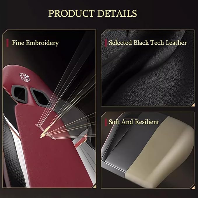 Comfortable Gaming Chair for Adults Ergonomic Leather Gaming Chairs with Armrests Adjustable Swivel Recliner Office Chair with Lumbar Support Neck Support Computer Seat (27.2*27.2*51.6in Red)