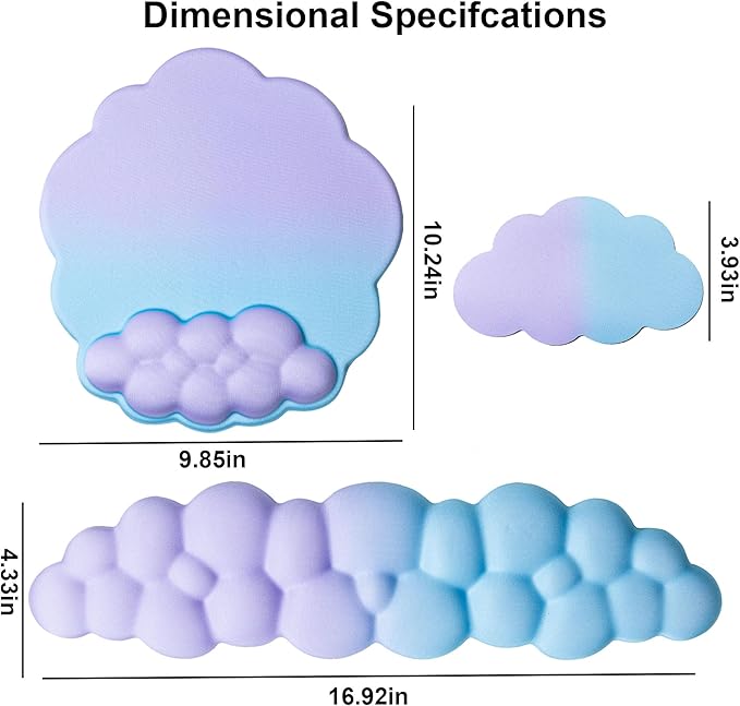 OUEST Cloud Wrist Rest Keyboard and Mouse Pad with Cute Ergonomic Memory Foam Non-Slip PU Base for Computer Mac Laptop Office Gaming-Purple/Cyan