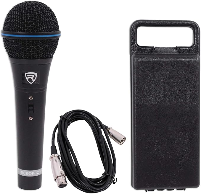 Rockville RMM-XLR Bundle: (2) Dynamic Cardioid Metal Microphones with 10' XLR Cables (2) RVMIC1 V2 Pro Tripod Microphone Stands with Telescopic Boom Metal Joints 4-items