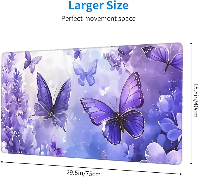 Purple Butterfly Desk Cover MatExtended Large Mouse PadComputer Laptop Mat Desk Decor for Office Game Home 30x16 Inch