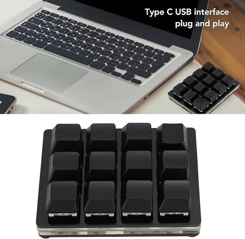 12 Key Mechanical Gaming Keyboard Red Switch USB Wired RGB Programmable Macro Keyboard with Knob Customizable Shortcuts Detachable Cable Hot Swappable Switches (Black)