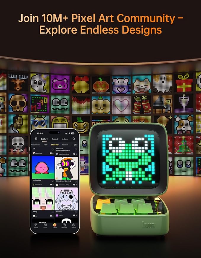 Divoom Ditoo Pro Retro Pixel Art Game Bluetooth Speaker with 16X16 LED App Controlled Front Screen (Green)