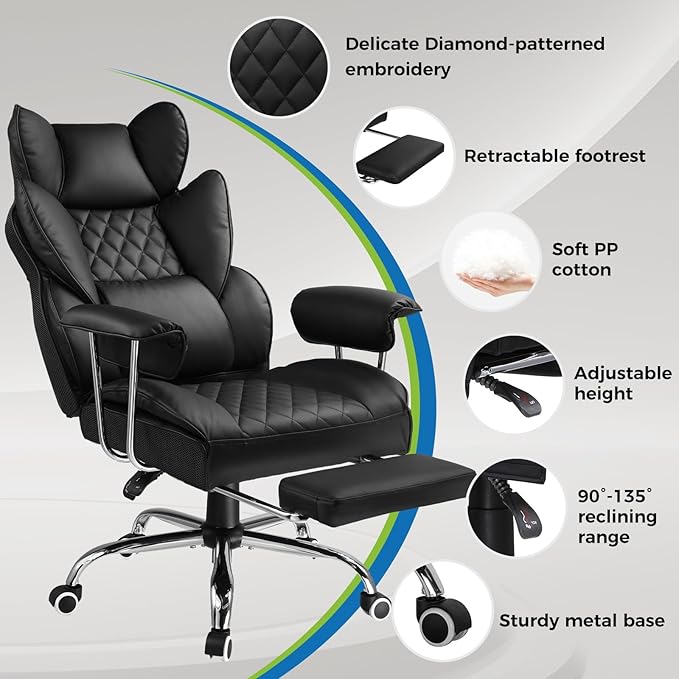 GTPLAYER Gaming Chair Computer Chair with Footrest and Lumbar Support Height Adjustable Game Chair with 360°-Swivel Seat and Headrest and for Office or Gaming (White)
