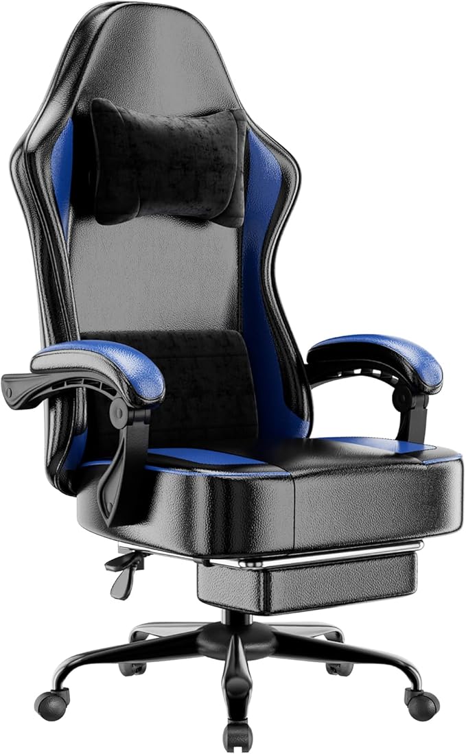 Gaming Chair with Pocket Spring Cushion and Footrest Ergonomic Computer Chair for Adults Breathable PU Leather Game Chair
