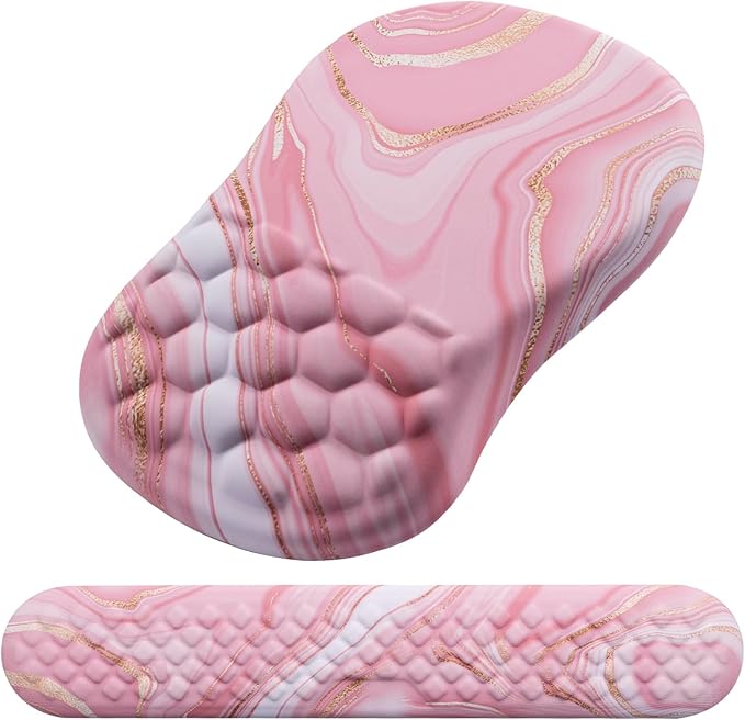 Mouse Pad Wrist Support Laokiiy 2 in1 Keyboard Wrist Rest+ Ergonomic Mouse Pad Non-Slip Wrist Rest for Computer Keyboard Made Easy Typing &amp Relieve Wrist Pain(Rose Gold Pink Marble)