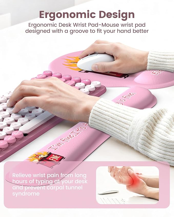 HAOCOO Funny Mouse Pad with Wrist Rest Ergonomic Mouse Pad with Wrist Support 4-in-1 Cute Desk Mat Set Keyboard Wrist Rest Office Desk Accessories
