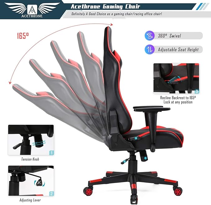 Gaming Chair High Back Computer Chair Ergonomic Video Game Chair with Headrest Lumbar Support Gaming Desk Chair Adjustable Height Swivel Racing Office Chair for Teens Adults