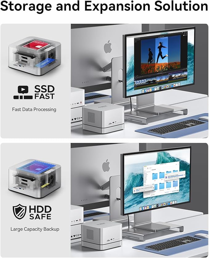 ORICO DataMatrix Mini 18TB Externsion Storage 2TB SSD with 16TB External Hard Drive 10Gbps USB-C&ampUSB A Docking Station Compatible with Thunderbolt 3/4/5 SD/TF/CF Card Reader for MacBook