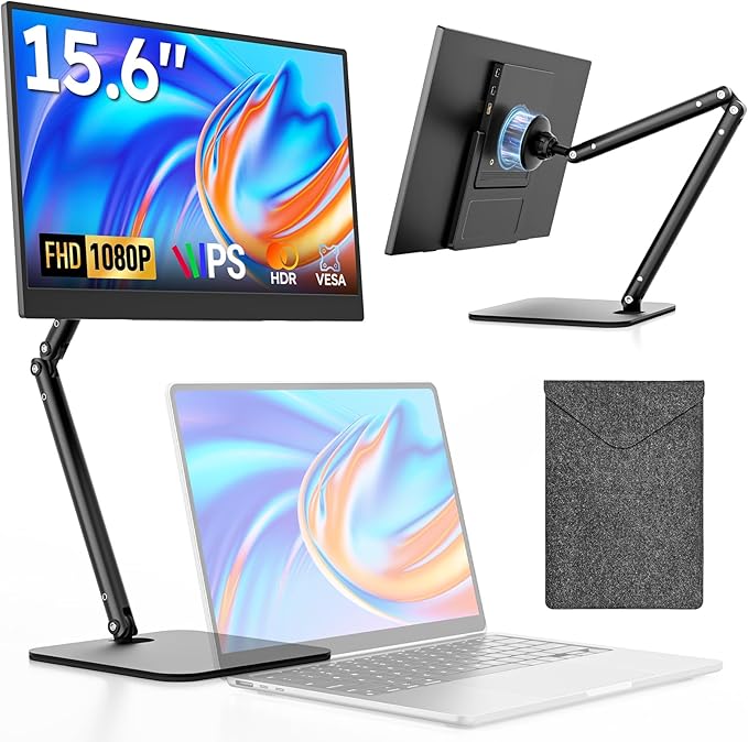 Portable Monitor 15.6 FHD 1080P IPS Travel Monitor for Laptop Foldable Stand &amp Carry Case Included USB-C Screen Extender for Laptop Mac PC Phone Xbox PS4/5 Switch