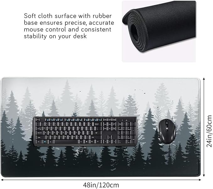 AQQA 3XL Huge Mouse Pads Oversized (48''x24'')Gaming Mouse Mat Forest Background Pattern XXXXL Large Mouse Mat Long Extended Desk Mat with Non-Slip Rubber for LaptopComputer &amp PCTree