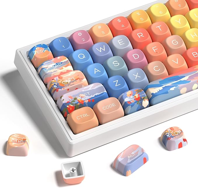 dagaladoo Cute PBT Keycaps SetSunset MOA Profile keycaps 60 75 100 PercentDye-Sub 134-key Custom Keyboard Keycap for 100% 75% 65% 60% TKL US Layout Mechanical Keyboard