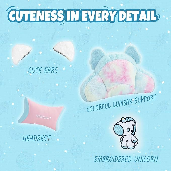 【Gaming Chair with Paw Cushion】 Kawaii PC Gamer Chair for Girls Teens Adjustable Height &amp 90-155° Recline 360° Swivel with Retractable Footrest (BluePink)