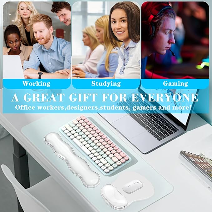 Gel Keyboard &amp Mouse Wrist Rest Set Ergonomic Keyboard and Mouse Pad with Wrist Support Typing Pain ReliefSuitable for Office/Computer/Laptop/Gaming（White Set ）