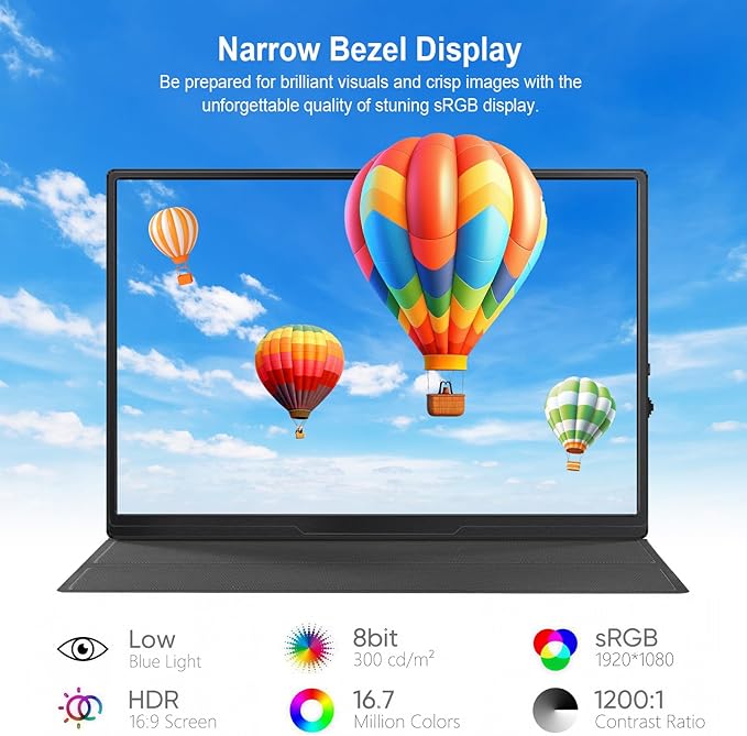 10.5inch Portable Monitor 1920x1280P FHD IPS Screen USB-C Laptop Second External for LaptopPCMac PhonePSSwichIPS Ultra-Thin Zero Frame Gaming Monitor/Premium Smart Cover