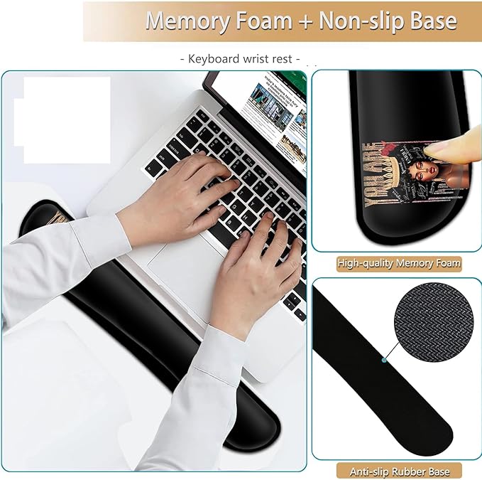 Keyboard Wrist Rest and Mouse Pad Wrist Support Set Ergonomic Gel Mouse Pad Wrist Rest with Non-Slip Base for Home Office Desk Pad Easy Typing African American Black Women Gaming Mouse Pad