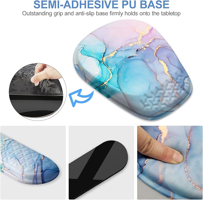 Mouse Pad with Wrist Rest Comfortable Memory Foam Wrist Rest for Computer Keyboard Ergonomic Mouse Pad Set for Easy Typing &amp Pain Relief - Blue Pink