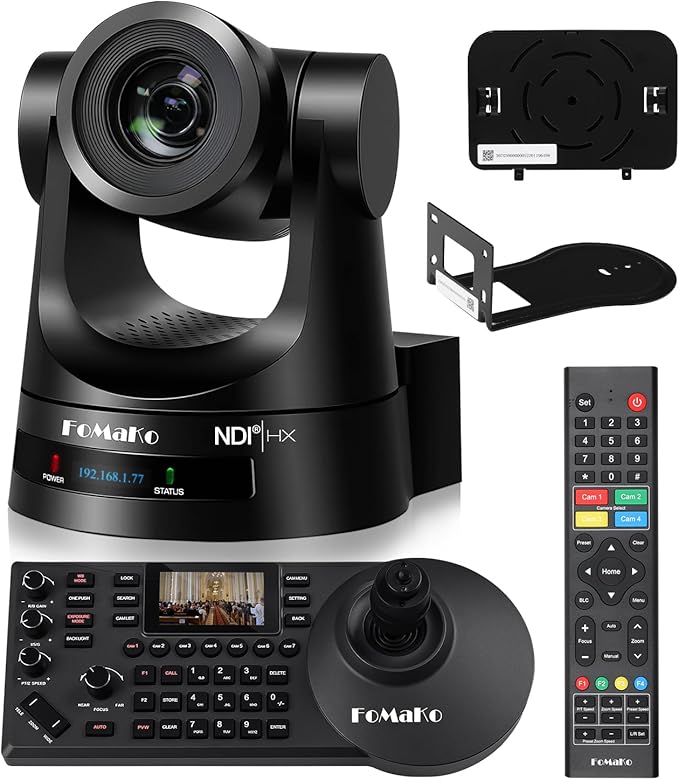 FoMaKo NDI PTZ Camera Bundle AI Auto-Tracking Gen 3 (NDI 6 &amp NDI HX3 Certified) 20X Optical Zoom PoE HDMI PTZ Camera for Church Worship NDI PTZ Controller (NDI PTZ Bundle KN20A +KC608) BN201