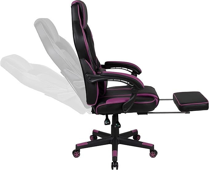 Flash Furniture X40 Gaming Chair Racing Ergonomic Computer Chair with Fully Reclining Back/Arms Slide-Out Footrest Massaging Lumbar - Black/Purple