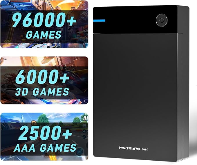Kinhank 12TB Retro Gaming Hard Drive with 96000+ Classic Games Compatible with 400+ Emulators 6000+3D Games Portable Game Hard Drive Compatible with Win 7/8/10/11