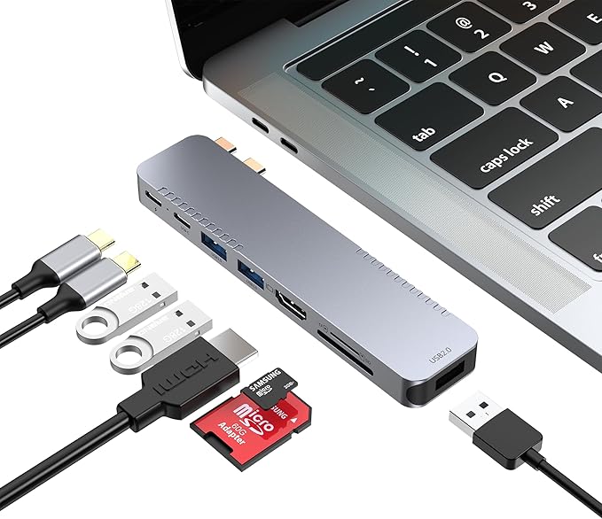 M82 USB C Hub Adapter for MacBook Pro Air Docking Station 8-in-2 for Mac Book Accessories Dongle 4K@30Hz HDMI Thunderbolt 4/3 USB 3.0 SD/TF USBC Dock Multiport Adapter for Mac M5 M4 M3 M2 M1