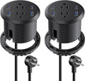 3 inch Desktop Power Grommet USB C65W Fast Charging StationFurniture Recessed Power Strip2 Outlets4 USB PortsFlush-Mount for Desktop Workspace Essential Desk Outlet2 Pack (Black)