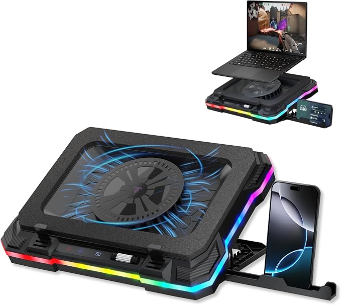 Tilted Nation Gaming Laptop Cooling Pad with USB Hub - Boost Performance Stay Comfortable - RGB Laptop Cooler Stand with Adjustable Height &amp Fan Speed RGB USB (C + A) Hub for 15.6 - 19 Lapto