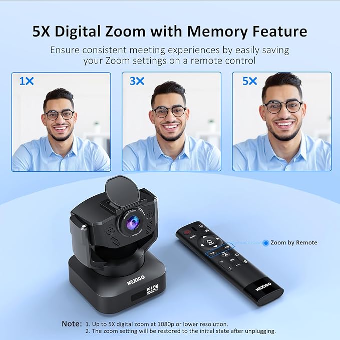 Zoom Certified NexiGo N990 (Gen 2) 4K PTZ Webcam Video Conference Camera System with 5X Digital Zoom Sony_Starvis Sensor Position Preset Dual Stereo Mics 3.5mm Audio Jacks for External Mics