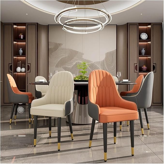 Adjustable Office Computer Chair with Armrest 1pcs Modern Style Faux Leather Upholstered Dining Chairs Solid Wood Legs for Bar Cafe Kitchen(Creamy White Gray)