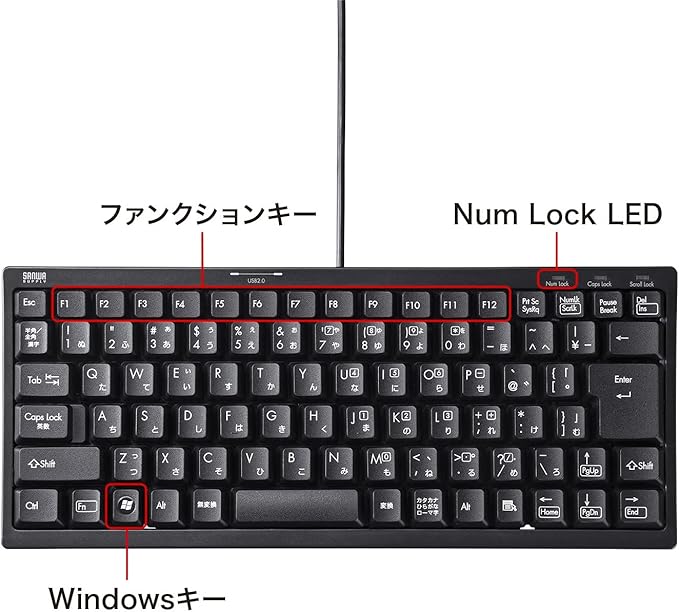 Sanwa Supply SKB-KG3UH2BK Compact Keyboard with USB Hub Black No Numeric Keypad