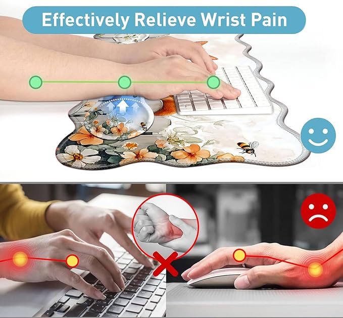 Large Mouse Pad and Keyboard Wrist Rest Desk Pad for Keyboard and Mouse 4-in-1 Large Gaming Mouse Pad with Wrist Support Desk Mat for Home Office Study Game-Sleeping Cat on Fence