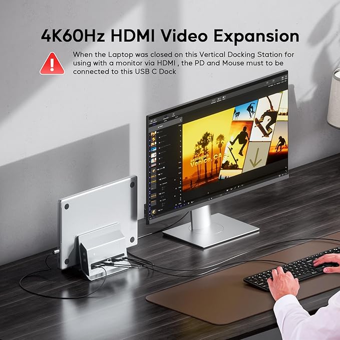 MacBook Pro Air Docking Station Vertical USB C Laptop Docking Station with M.2 SSD Slot HDMI 4K@60Hz 4 USB A/C Max 10Gbps Ethernet SD/TF PD Dock for MacBook/USB-C Win Laptops - Grey